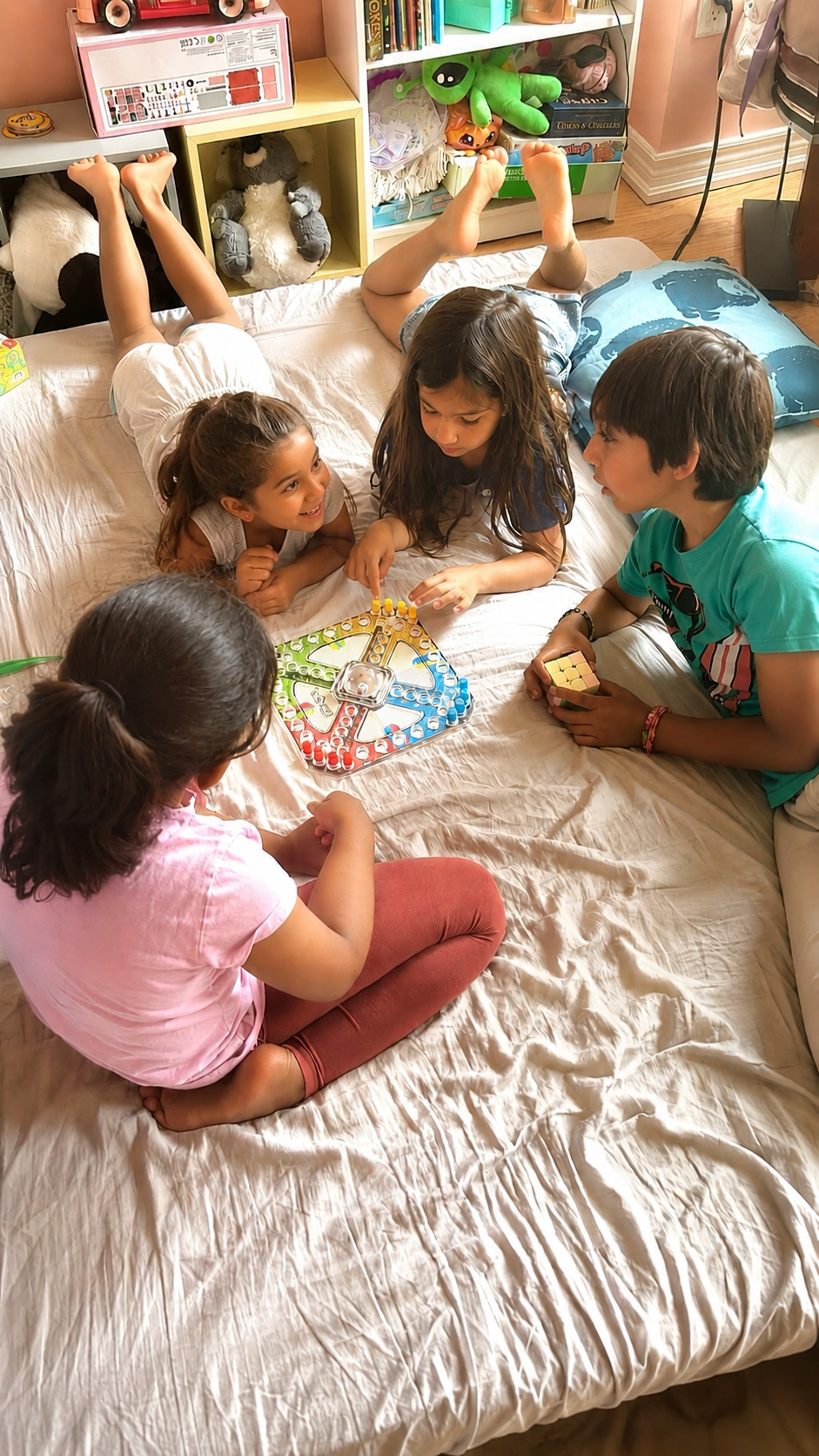 Children collaborating around a strategy board game